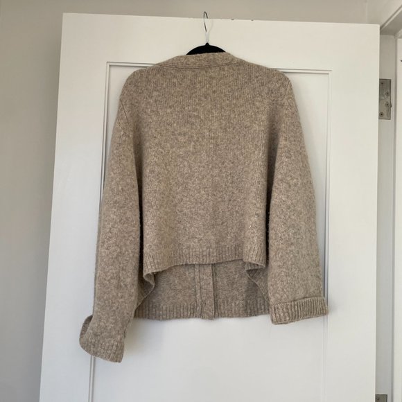 Toteme Cashmere Cardigan Sweater Beige Button Up Ribbed Trim V-Neck Large - Picture 12 of 13